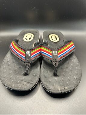 Ecko Unltd Red Label VTG Y2K Rainbow Stripe Flip Flops Street Wear Size 7 Women